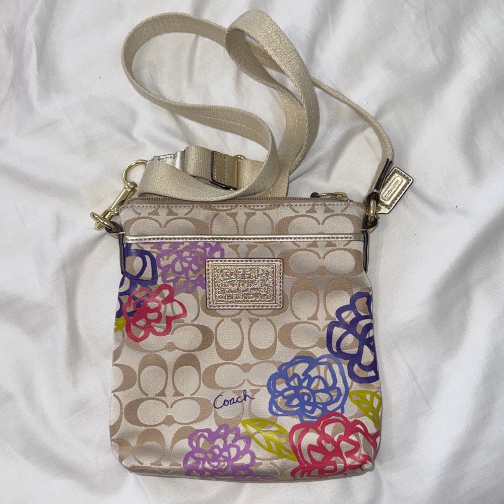 Coach Signature Crossbody Bag - Cream with Multicolor Floral Accents